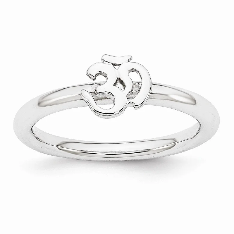 Women's rings bold-titanium-Rhodium Plated Sterling Silver Stackable 7mm Ohm Symbol Ring