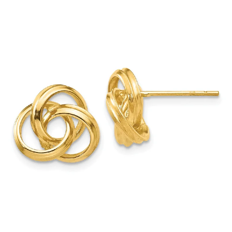 Women's earrings rare-zircon-10mm Hollow Love Knot Post Earrings in 14k Yellow Gold