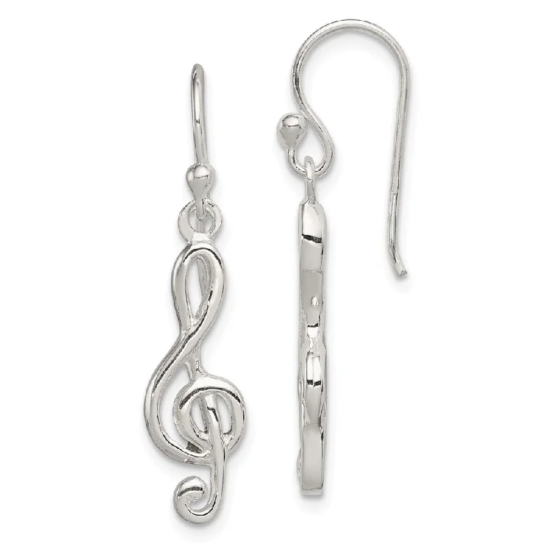 Women's earrings starry-stone-Polished Treble Clef Dangle Earrings in Sterling Silver