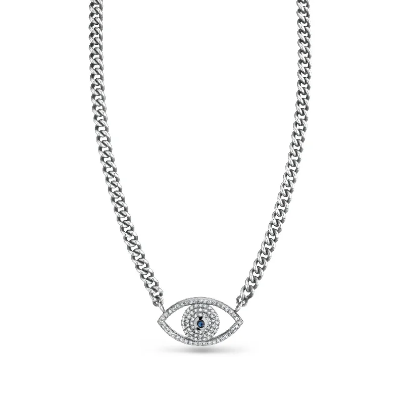 Women's necklaces subtle-gleam-Diamond and Sapphire Evil Eye on Short Chain Necklace N0000632