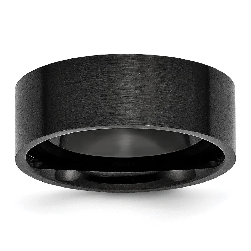 Women's rings luminous-shine-Men's 8mm Black Plated Stainless Steel Brushed Flat Band