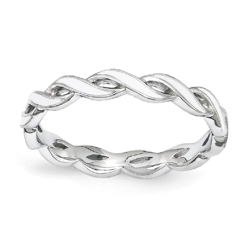 Women's rings faint-titanium-2mm Sterling Silver Stackable Expressions White Enamel Swirl Band