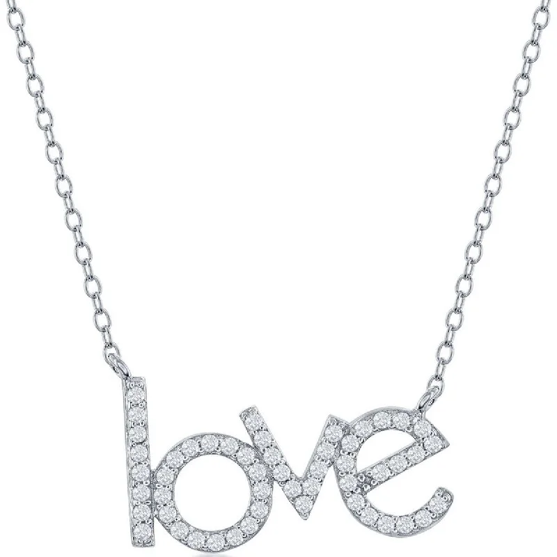 Women's necklaces playful-swirl-Classic Women's Necklace - Sterling Silver LOVE White CZ with Lobster Clasp | M-6731