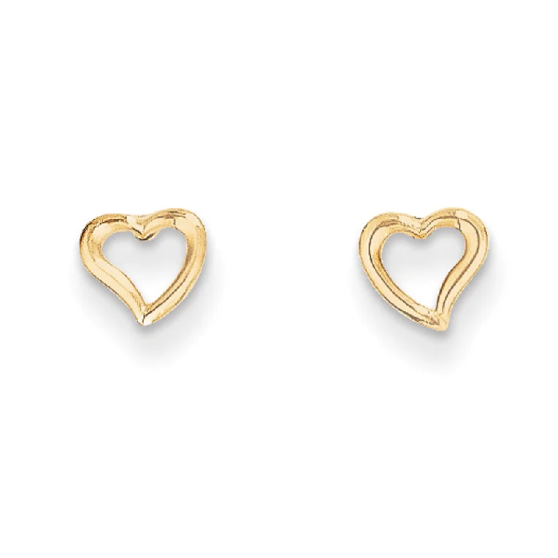 Women's earrings peachy-shine-Kids 5mm Asymmetrical Open Heart Post Earrings in 14k Yellow Gold