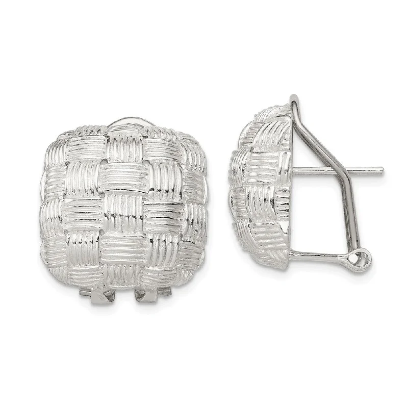 Women's earrings fine-gleam-Sterling Silver Square Basket Weave Button Earrings