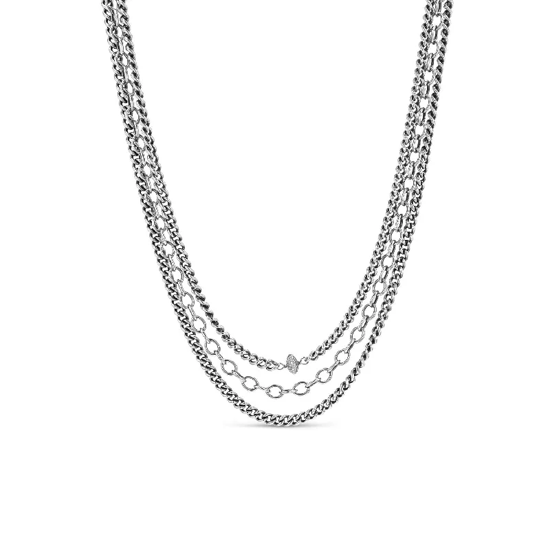 Women's necklaces fine-etching-Strength, Beauty and Power Triple Layer Chain Necklace