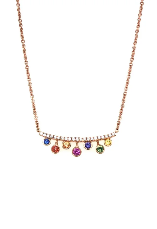 Women's necklaces starry-stone-Mixed Rainbow Sapphire Necklace with Diamonds 255-JSA