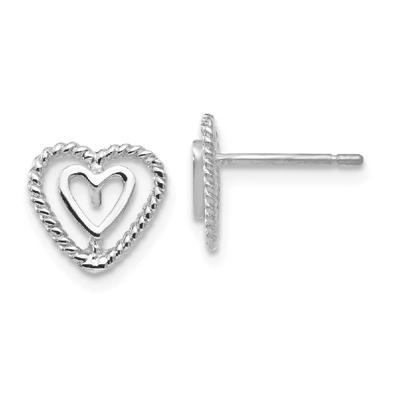 Women's earrings open-hoop-9mm Double Open Heart Post Earrings in 14k White Gold