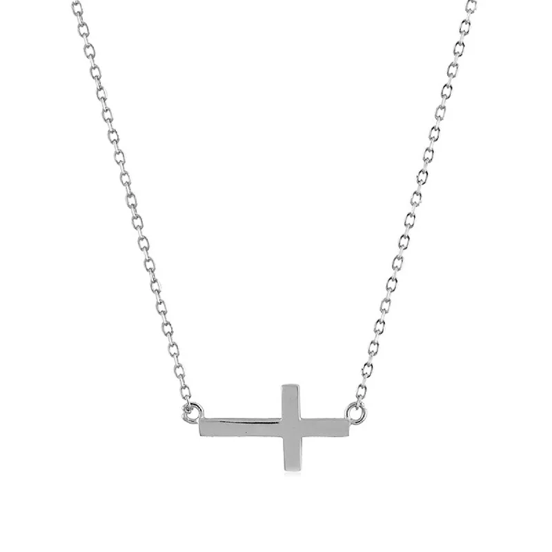 Women's necklaces luxe-peach-Classic Women's Necklace - Sterling Silver Sideways Cross | L-3594