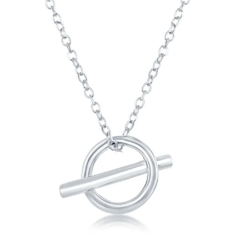 Women's necklaces delicate-zircon-Sterling Silver Open Circle and Bar Necklace