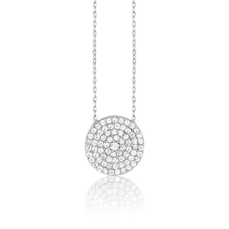 Women's necklaces starry-chic-Sterling Silver CZ Disc Design Necklace