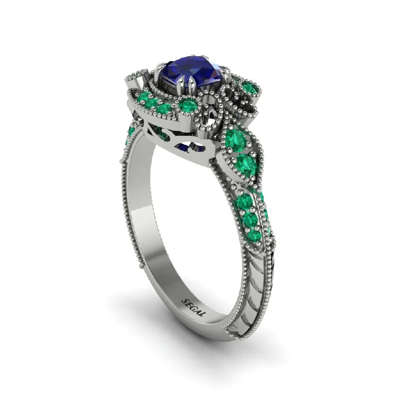 Women's engagement rings four-stone-Sapphire Vintage Filigree Cushion Cut Engagement Ring - Elaina No. 30