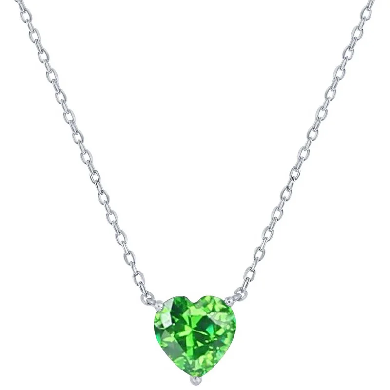 Women's necklaces satin-rose-Classic Women's Necklace - Silver 8mm Peridot August Heart Perciosa Crystal | M-7129