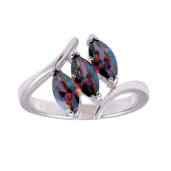 Women's rings luxe-titanium-Silver 925 Rhodium Plated 3 Oval Mystic Topaz CZ Ring