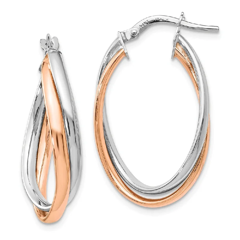 Women's earrings night-luxe-4 x 20mm (3/4 Inch) 14k White and Rose Gold Double Oval Hoop Earrings