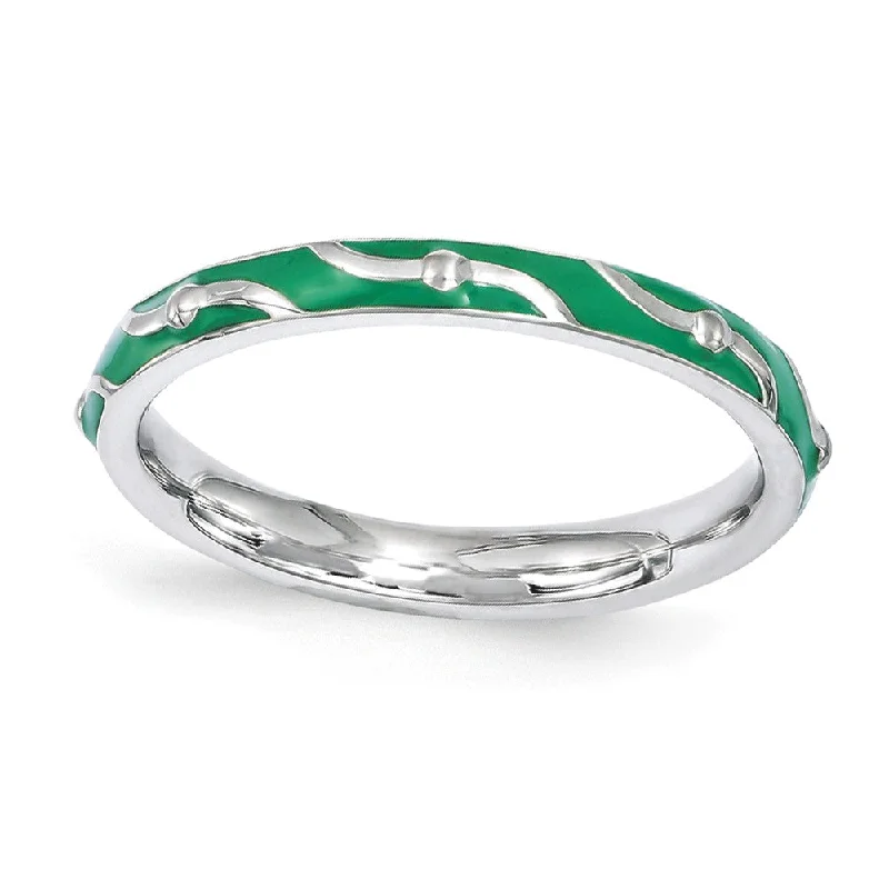 Women's rings eternal-gem-2.5mm Sterling Silver Stackable Expressions Green Enamel Band