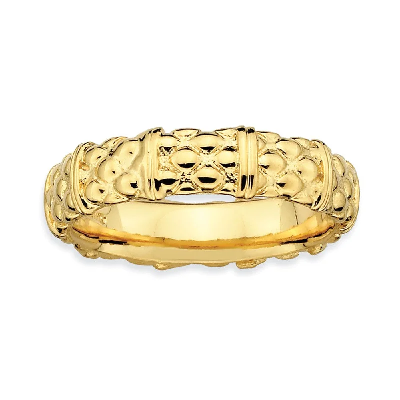 Women's rings shimmering-blush-14k Yellow Gold Plated Sterling Silver Stackable Patterned 4.25mm Band