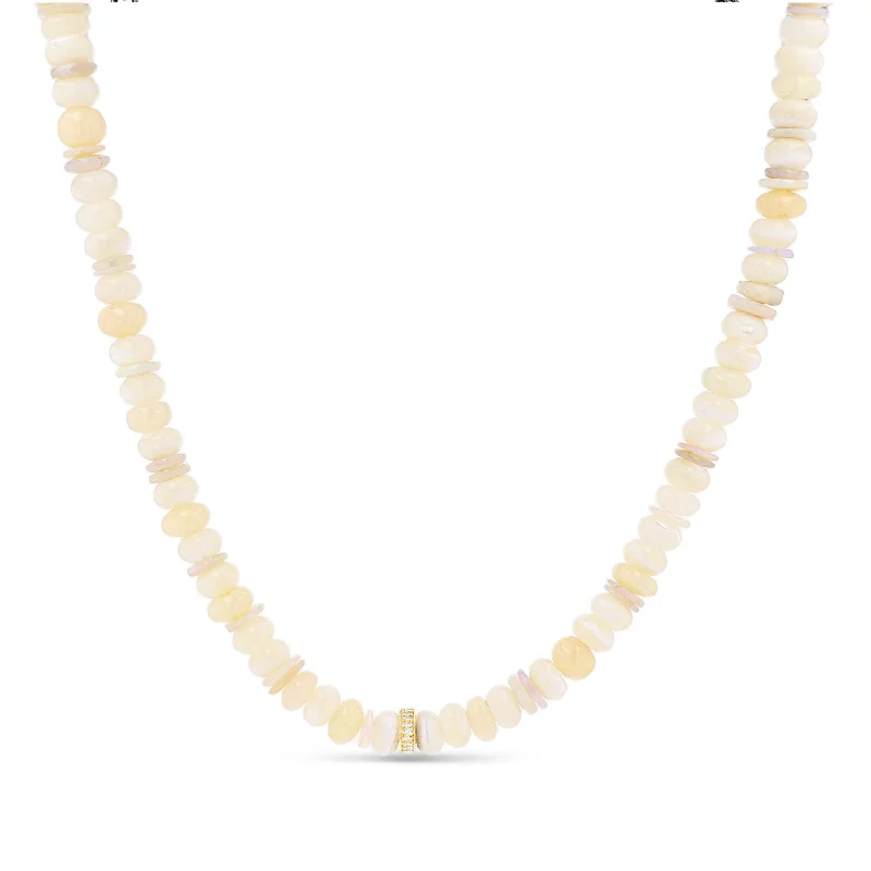 Women's necklaces luminous-zircon-14K Mother of Pearl & Opal Necklace with 14K Diamond Rondelle - 17-18"  NG002747