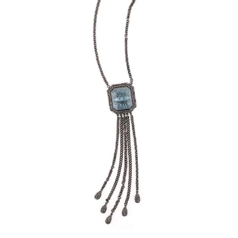 Women's necklaces chunky-steel-Black Diamond and Aquamarine and Secret Evil Eye Necklace  SNB00004