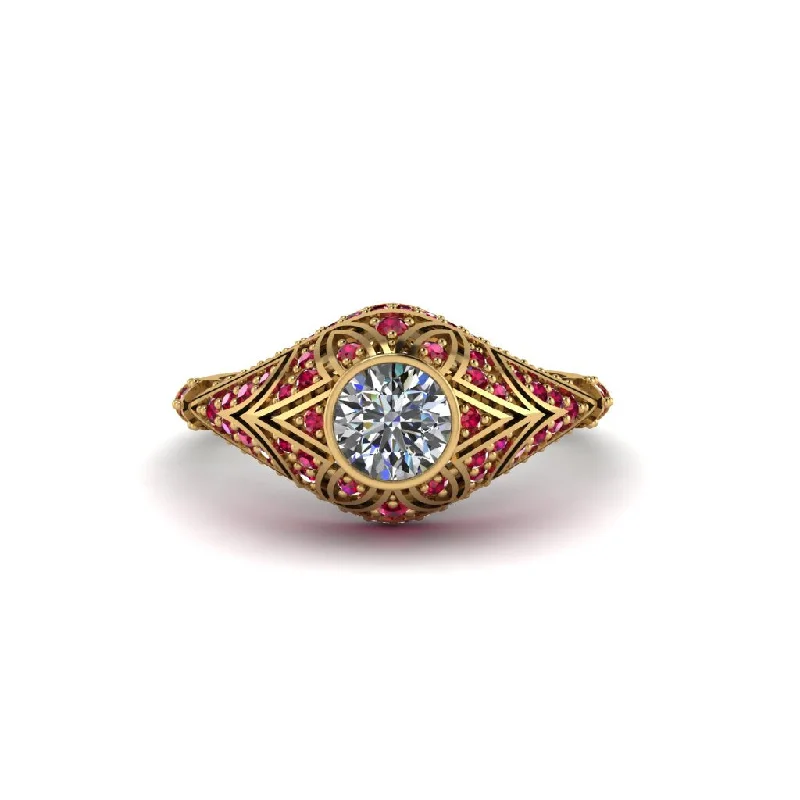 Women's engagement rings playful-edge-Diamond Bezel Vintage Filigree Engagement Ring - Kendall No. 46