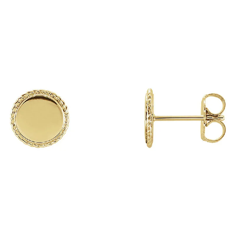 Women's earrings festive-flair-8mm (5/16 Inch) 14k Yellow Gold Engravable Rope Edge Circle Earrings