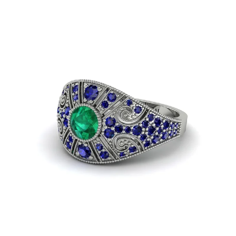 Women's engagement rings luxe-stone-Emerald Vertical Three Stone Vintage Engagement Ring - Vivienne No. 66