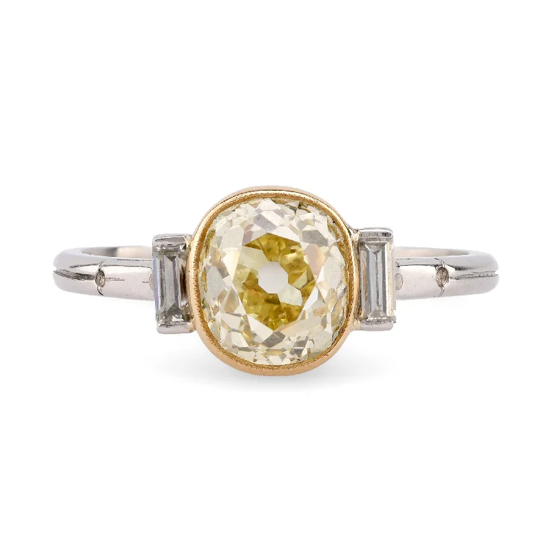 Women's engagement rings dazzling-zircon-Edwardian Inspired 1.86 Carat Fancy Yellow Diamond Platinum Engagement Ring