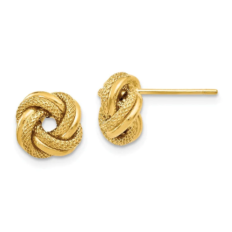 Women's earrings night-spark-9mm (3/8 Inch) 14k Yellow Gold Polished Textured Love Knot Earrings