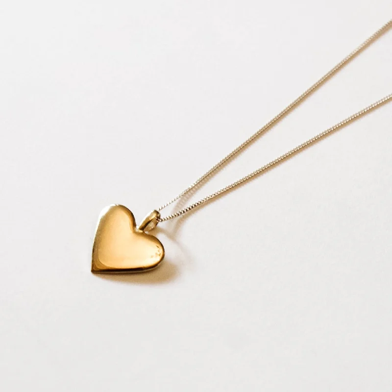 Women's necklaces retro-luxe-Wide Heart Pendant Necklace, Solid Gold