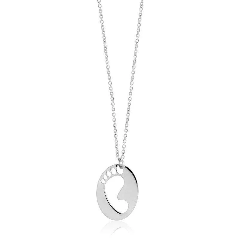 Women's necklaces velvety-platinum-Sterling Silver Shiny Disc with Footprint Necklace