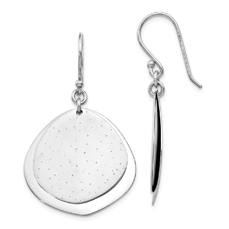 Women's earrings tri-layer-25mm Polished and Stippled Finish Dangle Earrings in Sterling Silver