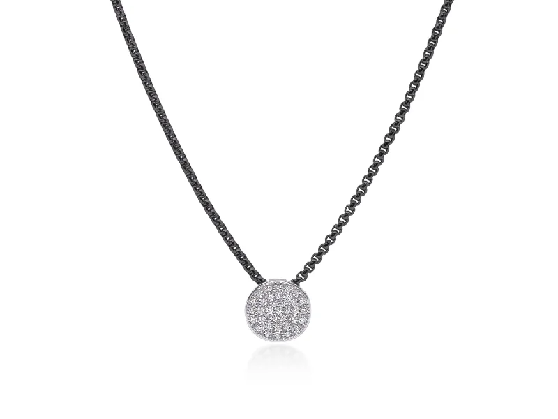 Women's necklaces modern-vine-ALOR Black Chain Taking Shapes Disc Necklace with 14K Gold & Diamonds