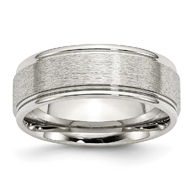 Women's rings airy-shine-Men's 8mm Stainless Steel Brushed Center Grooved Edge Comfort Fit Band