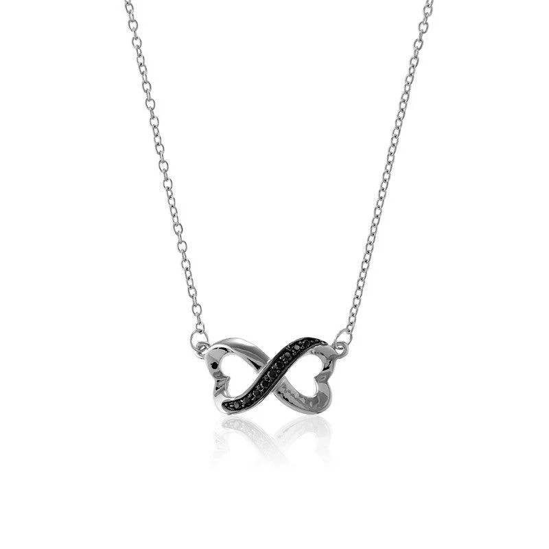 Women's necklaces radiant-luxe-Sterling Silver Black CZ Heart Infinity Necklace